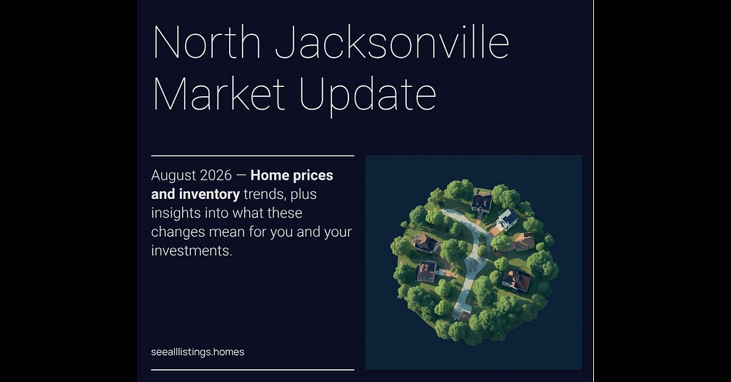 North Jacksonville home prices August 2026 market update — median prices, inventory, and stats for 32218, 32219, and 32226
